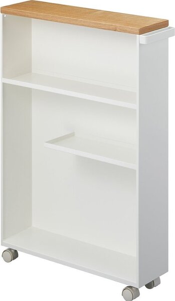 Yamazaki Scaffale da bagno Carrello da bagno Scaffale in metallo Ripiano bianco moderno con rotelle Tower 04306