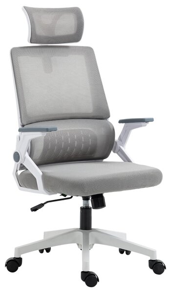 Vinsetto Sedia da ufficio ergonomica con poggiatesta regolabile, grigia