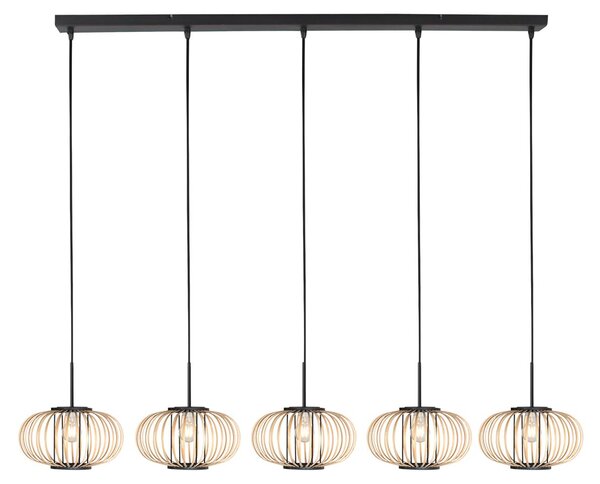 Lampada a sospensione - naturale nero - Silva - bambù metallo - grande lampada da tavolo da pranzo - E27 - 4529ZW - Mexlite