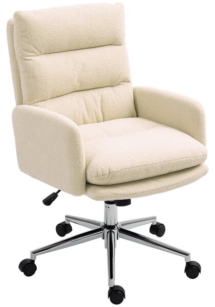 Sedia da ufficio HOMCOM: sedia da scrivania ergonomica con braccioli, in Lana color crema