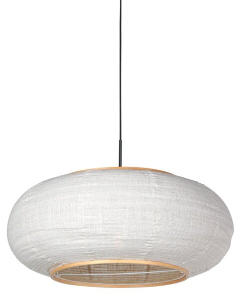 Lampada a sospensione - bianco - Elegant Classy - legno plastica lino metallo - Ø 60cm - E27 - 4640ZW - Steinhauer