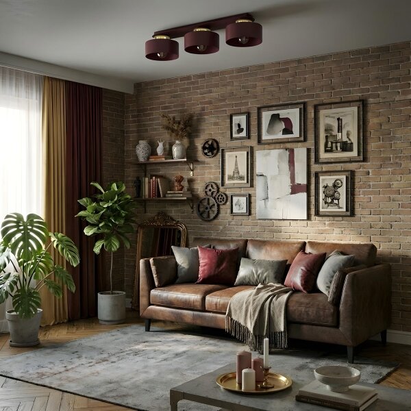 Plafoniera MARTI 3xE27/15W/230V 68x20,5 cm bordeaux/oro