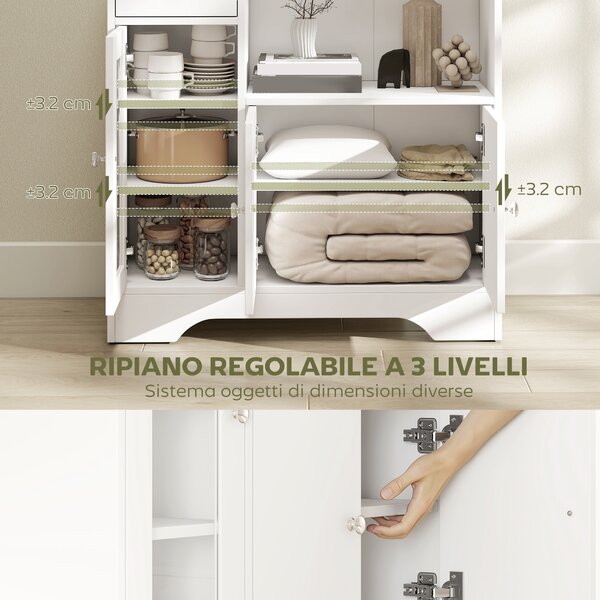 HOMCOM Credenza Buffet con Vano Aperto, Cassetto, 3 Ripiani e Armadietto a 2 Ante, in Legno, 80x30x82 cm, Bianco | Aosom Italy