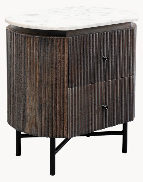 Comodino in legno di mango con piano in marmo e cassetti Glenn
