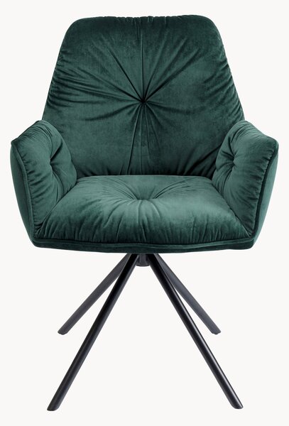 Set di 2 sedie da pranzo girevoli in velluto verde con braccioli Mila