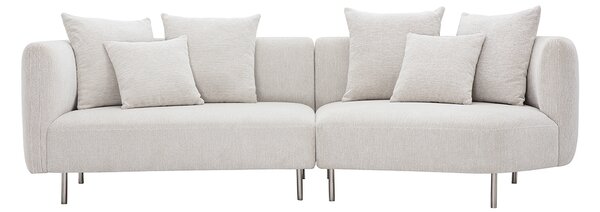 Divano design 3-4 posti in tessuto effetto velluto cincillà beige e metallo cromato IGLESIAS