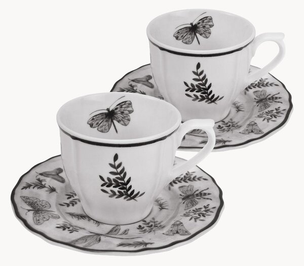 Set tazzine e piattini in ceramica Sonia, set da 4