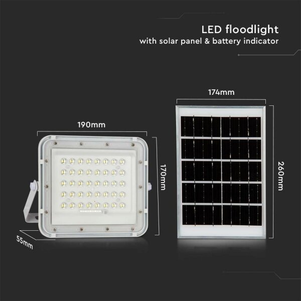 LED Proiettore solare da esterno LED/6W/3,2V IP65 4000K bianco + +TC