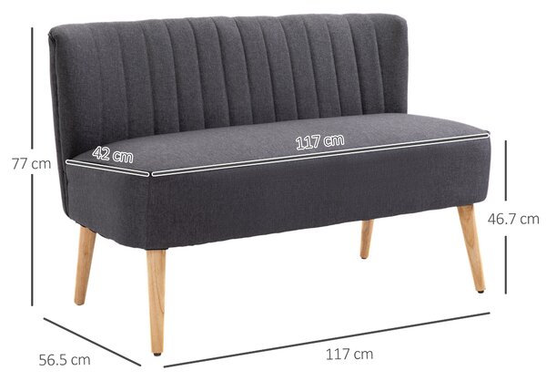 HOMCOM Divano Piccolo a 2 Posti Senza Braccioli con Schienale imbottito, Design Semplice, in Tessuto, 117x56.5x77 cm, Grigio | Aosom Italy