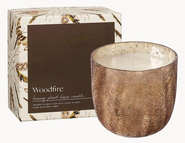 Candela profumata Woodfire (ambra, camoscio, legno di cedro)