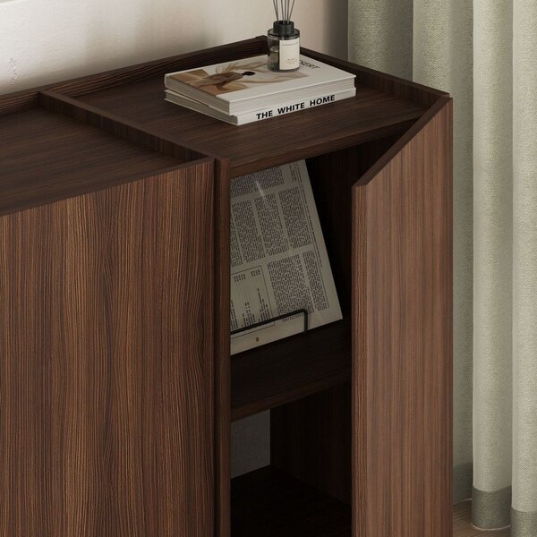 Credenza colore naturale scuro con effetto noce con apertura per cavi 180x80x45 cm Dorma – Kalune Design