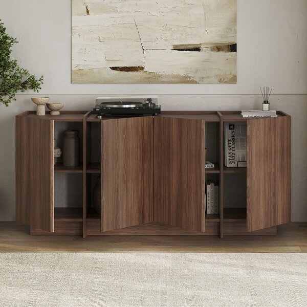 Credenza colore naturale scuro con effetto noce con apertura per cavi 180x80x45 cm Dorma – Kalune Design