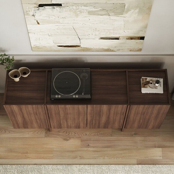 Credenza colore naturale scuro con effetto noce con apertura per cavi 180x80x45 cm Dorma – Kalune Design
