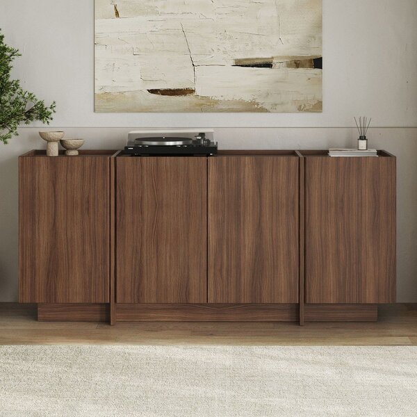 Credenza colore naturale scuro con effetto noce con apertura per cavi 180x80x45 cm Dorma – Kalune Design