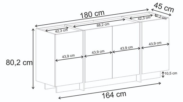 Credenza colore naturale scuro con effetto noce con apertura per cavi 180x80x45 cm Dorma – Kalune Design