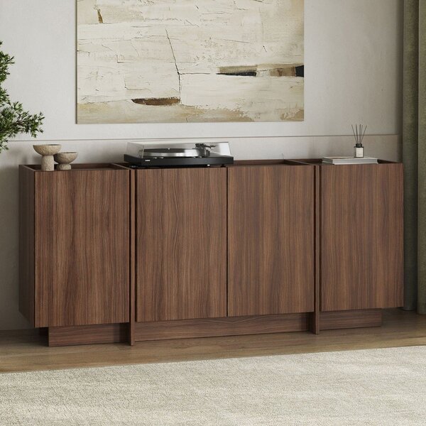 Credenza colore naturale scuro con effetto noce con apertura per cavi 180x80x45 cm Dorma – Kalune Design