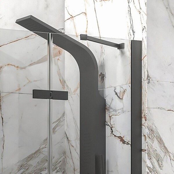 Kamalu porta doccia battente 130 cm nera con fisso | kt4000n