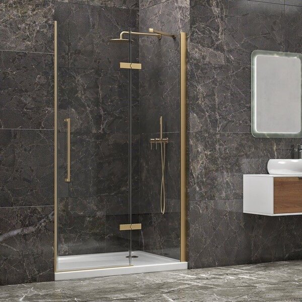 Kamalu porta doccia 90cm battente e fisso oro spazzolato | kt4000g