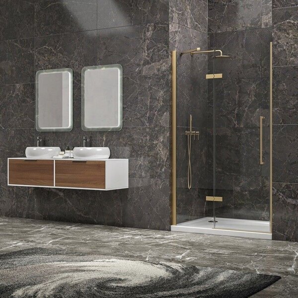 Kamalu porta doccia 90cm battente e fisso oro spazzolato | kt4000g