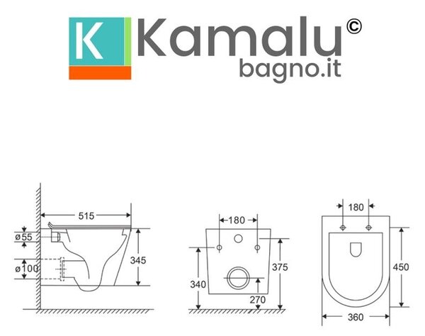 Kamalu sanitari sospesi senza brida e sedile soft-close | klea-s