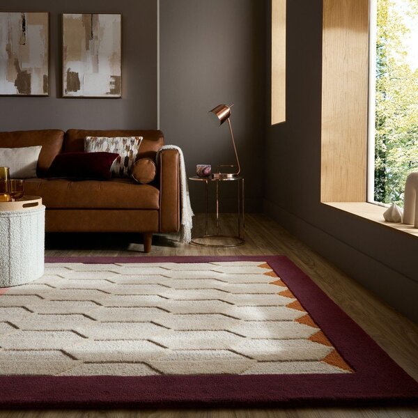 Tappeto burgundy/di colore naturale in lana tessuto a mano 200x290 cm Apex Border Wool – Flair Rugs