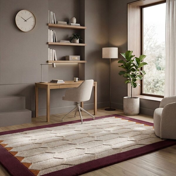 Tappeto burgundy/di colore naturale in lana tessuto a mano 200x290 cm Apex Border Wool – Flair Rugs