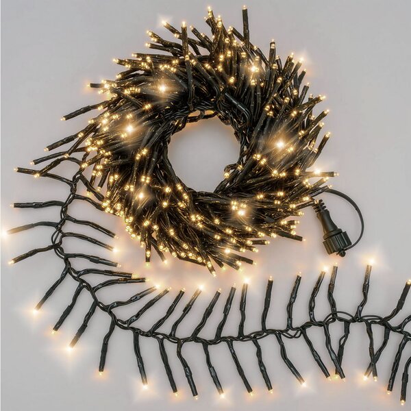 Catena di luci 15 metri da 1000 Led Mini Millepiedi Bianco Caldo fisso e intermittente con cavo verde Wisdom