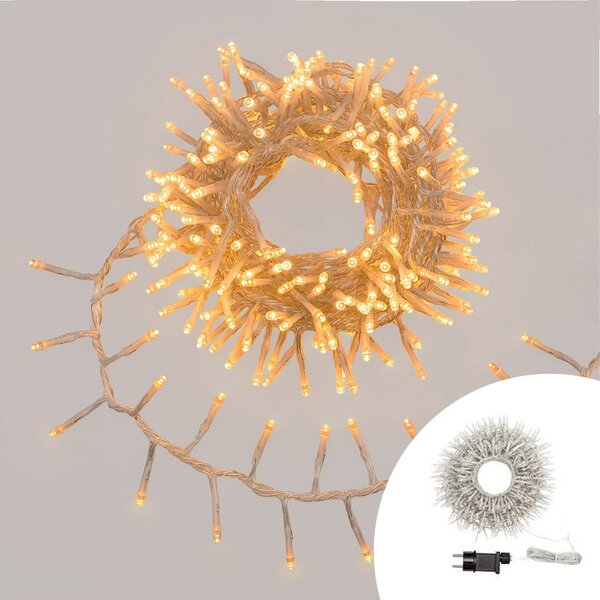 Catena di luci 15 metri da 750 Led Mini Millepiedi Bianco Caldo con cavo trasparente Wisdom
