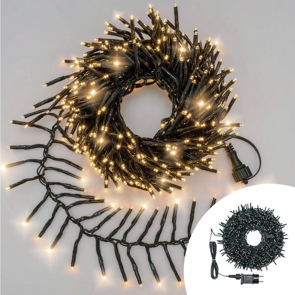 Catena di luci 15 metri da 1000 Led Mini Millepiedi Bianco Caldo fisso e intermittente con cavo verde Wisdom