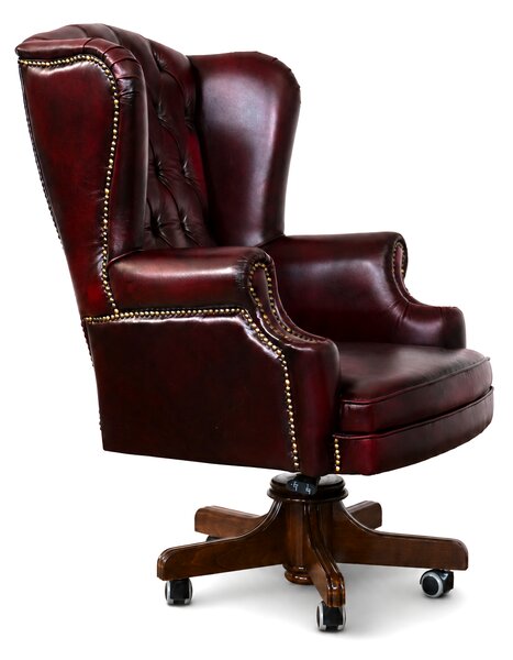 Poltrona Presidenziale Oxford Chesterfield Deluxe Pelle Primo Fiore Premium - Base in Legno