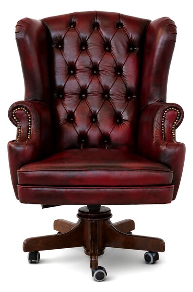 Poltrona Presidenziale Oxford Chesterfield Deluxe Pelle Primo Fiore Premium - Base in Legno
