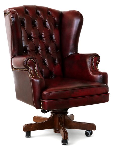 Poltrona Presidenziale Oxford Chesterfield Deluxe Pelle Primo Fiore Premium - Base in Legno