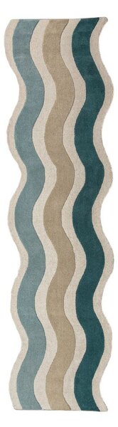 Passatoia blu in lana tessuta a mano 80x300 cm Cascade Wool – Flair Rugs