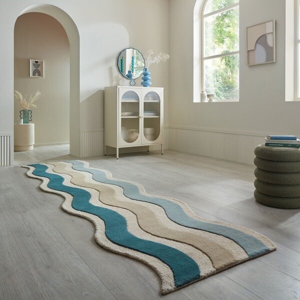 Passatoia blu in lana tessuta a mano 80x300 cm Cascade Wool – Flair Rugs