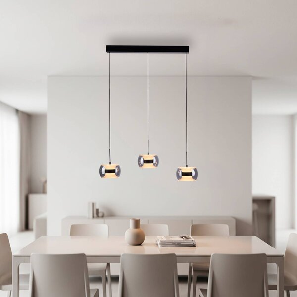 Paul Neuhaus Lampada a sospensione Fumea, dimmerabile, Nero, Soggiorno / Sala da pranzo, Vetro, Lampada a sospensione