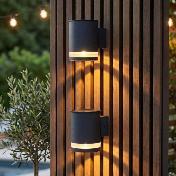 Lumisky Applique a LED e solare Helio, set da 2 pezzi, grigio scuro, larghezza 10 cm Helio, Alluminio / Grigio / Zincato, Metallo, Moderno, Lampada solare da esterni