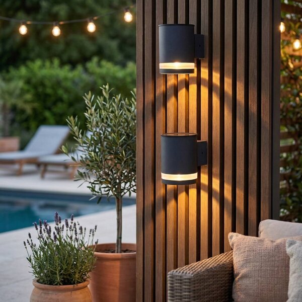 Lumisky Applique a LED e solare Helio, set da 2 pezzi, grigio scuro, larghezza 10 cm Helio, Alluminio / Grigio / Zincato, Metallo, Moderno, Lampada solare da esterni