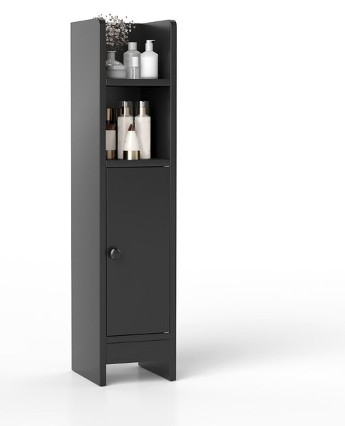 Costway Piccolo mobile da terra per angoli con porta e ripiani regolabili, Ripostiglio da bagno per porta carta igienica Nero