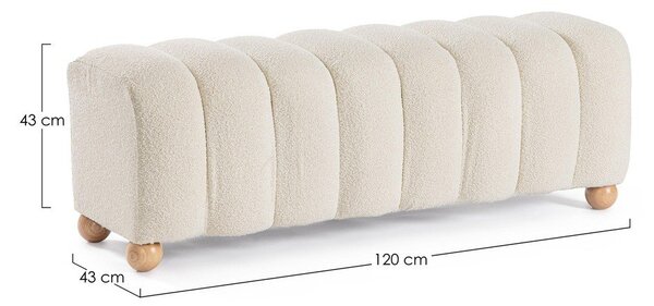 Panchina bianca in imbottito con rivestimento in bouclé Zora – Bizzotto