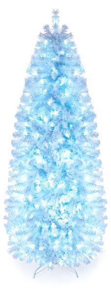 Costway Albero natalizio sottile base pieghevole in metallo controllabile da app e telecomando, Albero di natale illuminato 190cm