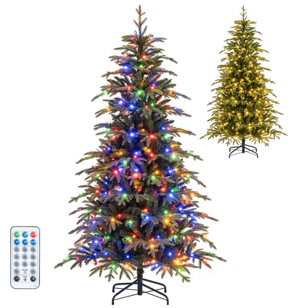 Costway Albero di natale artificiale con luci led regolabili per casa ufficio e negozi, Albero di natale folto con 11 modalità di illuminazione