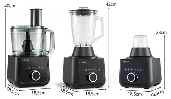 Costway Robot da cucina multifunzione con 3 dischi da taglio e 2 lame, Processore di alimenti 11 velocità regolabili funzioni di timer e autopulizia per casa