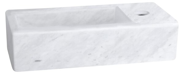 Lavabo da appoggio Helios in marmo - Lavabo con foro per rubinetto a destra - Lavabo da appoggio su piano o da incasso - 37,5 x 18,5 x 9,5 cm - Bianco