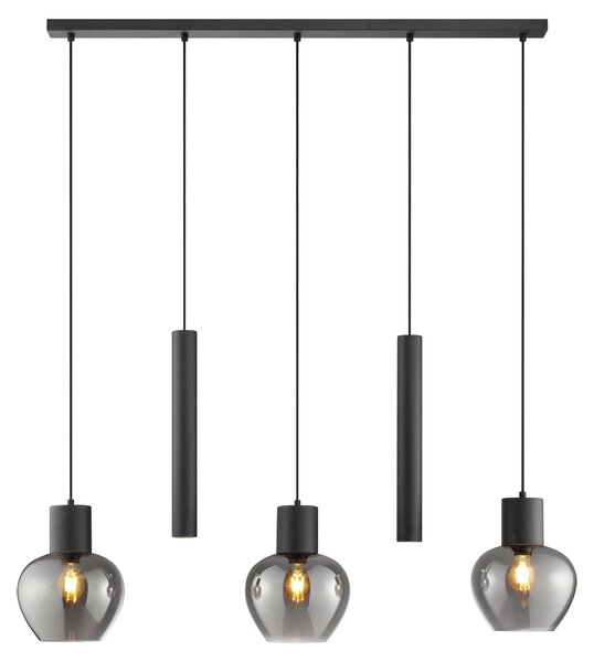 Lampada a sospensione Ligari, 123 cm, nera/vetro fumé, attacco E27, 20W, grado di protezione IP20, per uso interno