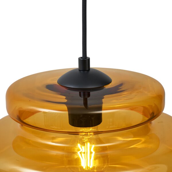 Lampada a sospensione retrò nera con vetro arancione a 3 luci - Denise
