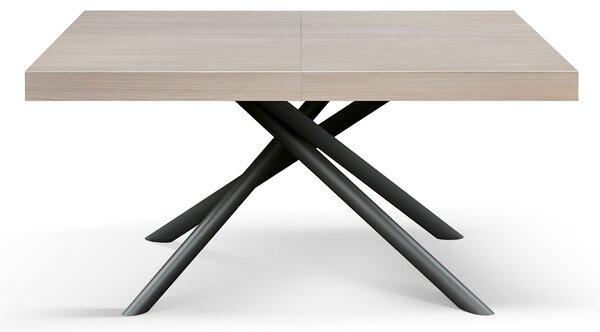 Tavolo allungabile olmo perla con gambe incrociate nere tubolari menego 140x90