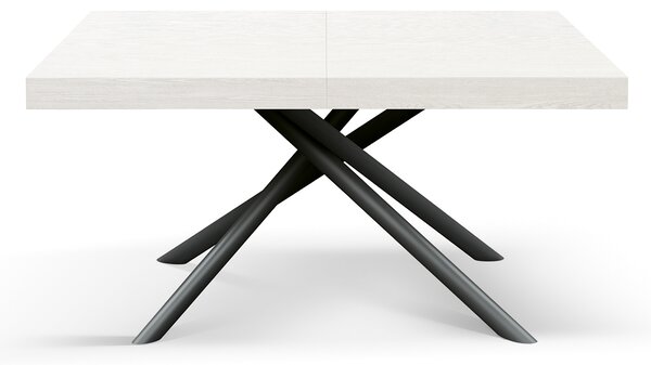 Tavolo allungabile bianco frassinato con gambe incrociate nere tubolari menego 180x90