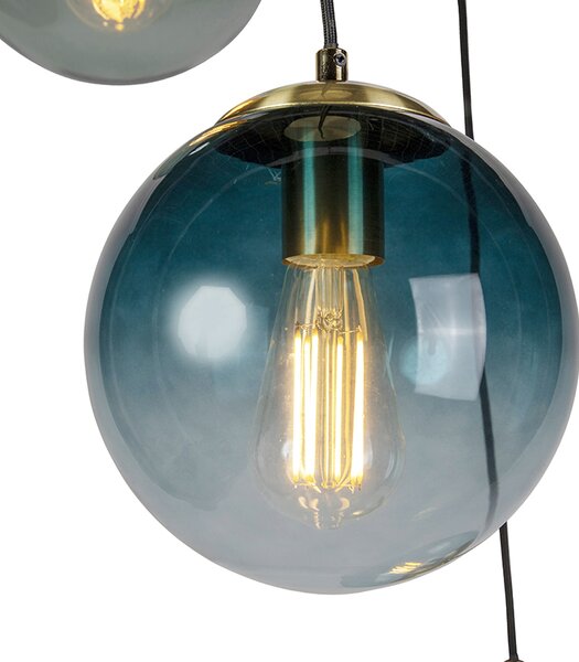 Lampada a sospensione smart in ottone con 3 WiFi ST64 con vetro blu - Pallon