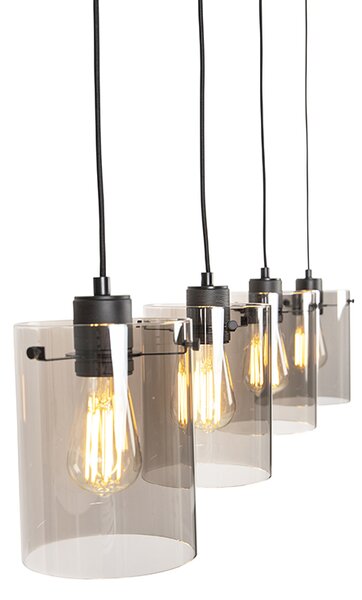 Lampada a sospensione intelligente nera con vetro fumé incl. 4 Wifi ST64 - Dome