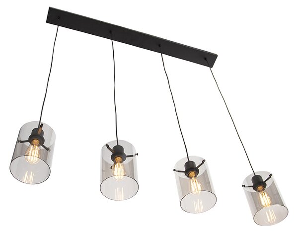 Lampada a sospensione intelligente nera con vetro fumé incl. 4 Wifi ST64 - Dome